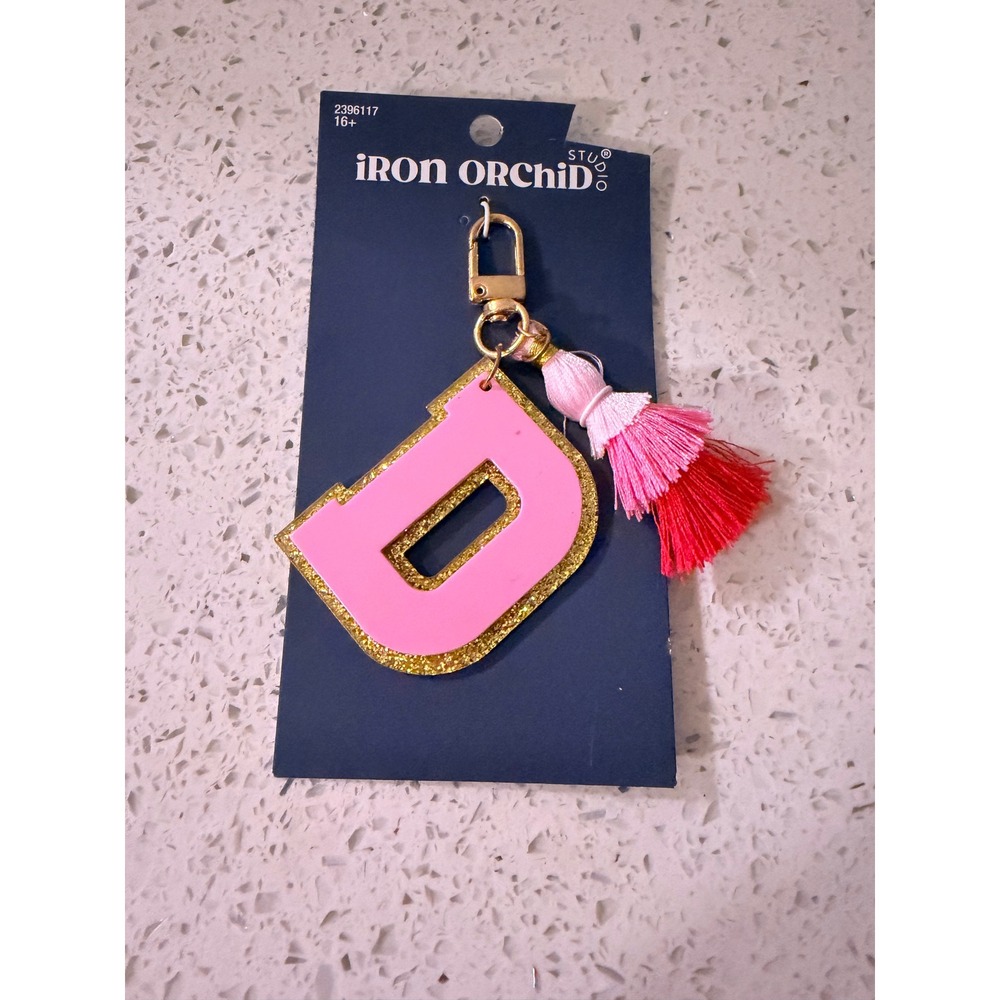 Iron Orchid Studio Pink Glitter Varsity Letter D Tassel Keychain 2396117 New